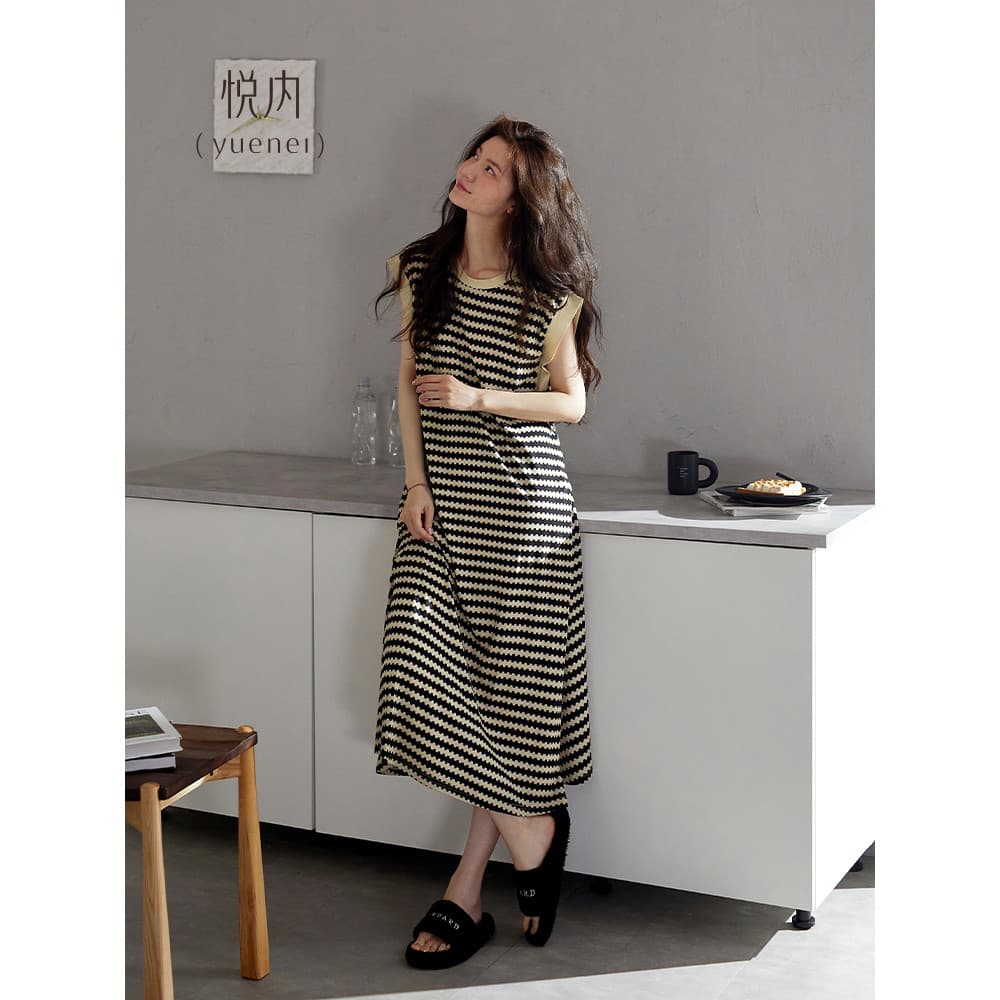 Camisola senhoras pijamas verão puro algodão sem mangas colete longo Homewear verão tamanho grande listrado Casual pode