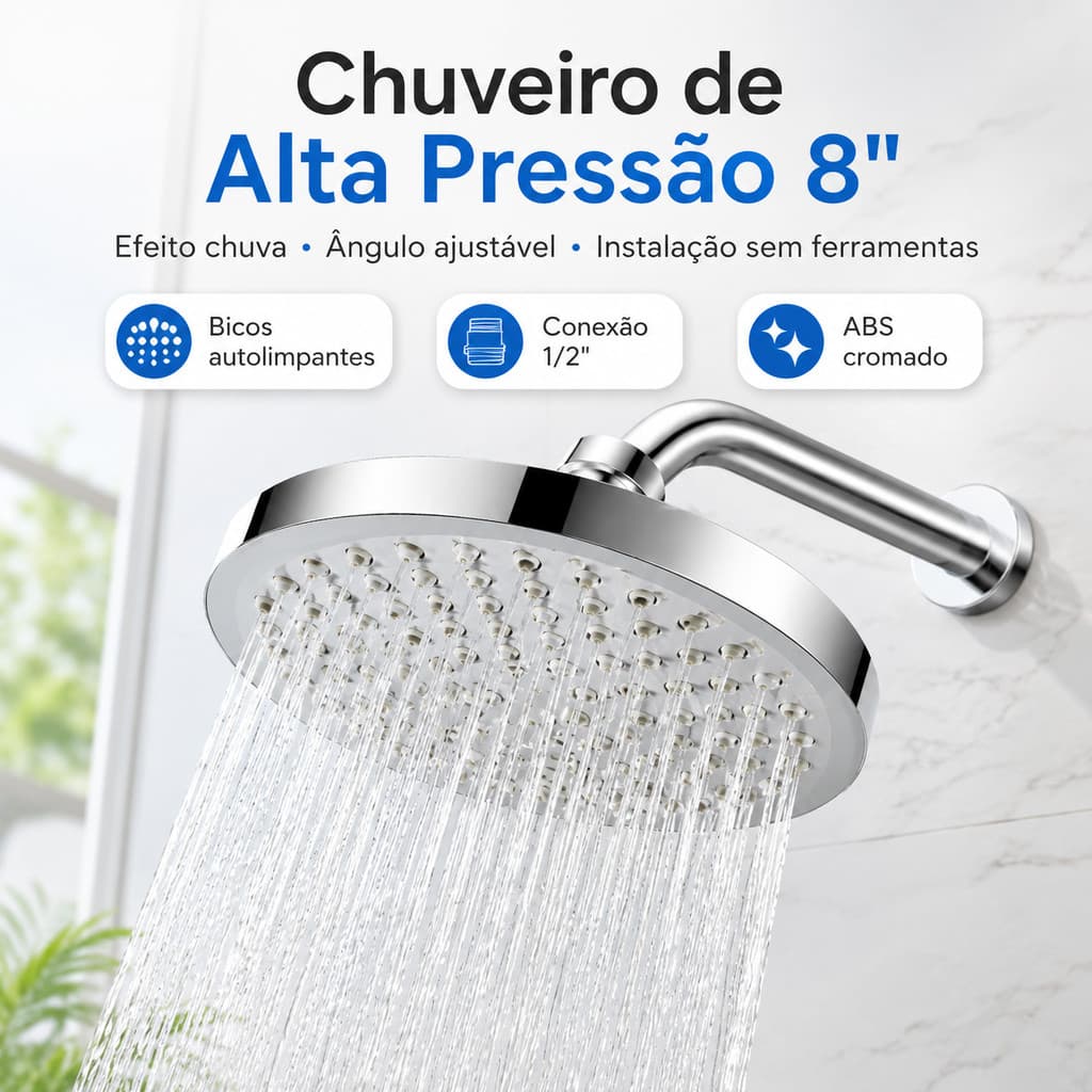 Kit Ducha Chuveiro Externo Slim 150mm Articulável Cromado Piscina Banheiro S9