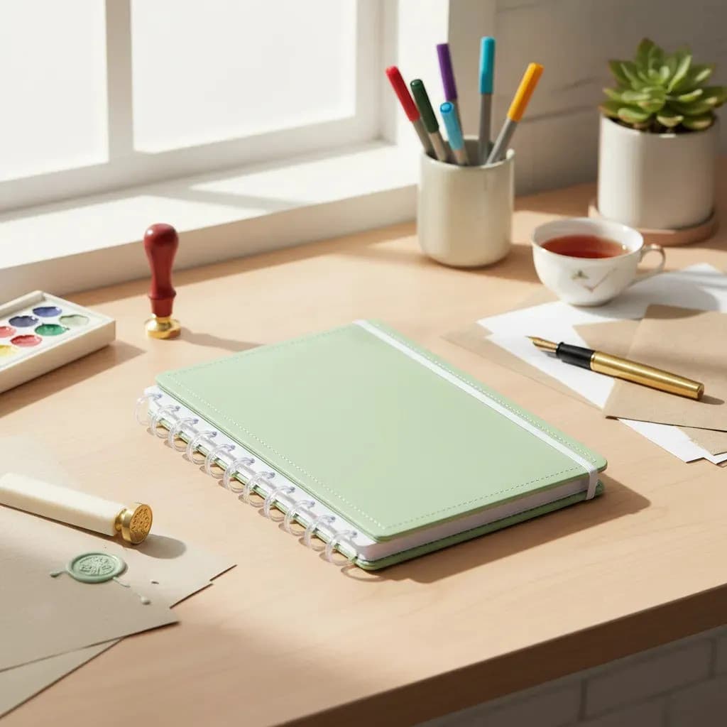 Caderno Inteligente Grande Capa Dura 80 Folhas Na Cor Verde Pistache Diskô Caderno Com Elástico E Discos Caderno Verde