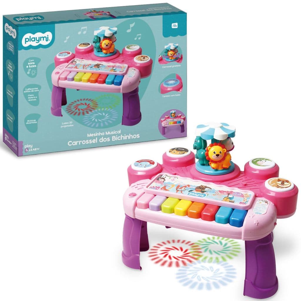 Mesinha Musical Carrossel dos Bichinhos Rosa 7202 Cardoso Toys