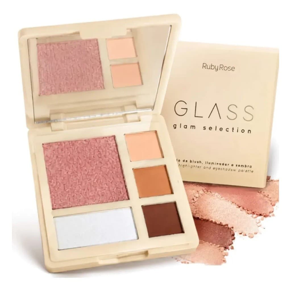 Paleta Glass Glam Selection Ruby Rose 3 em 1 Blush Iluminador E Sombras  Alta Pigmentação