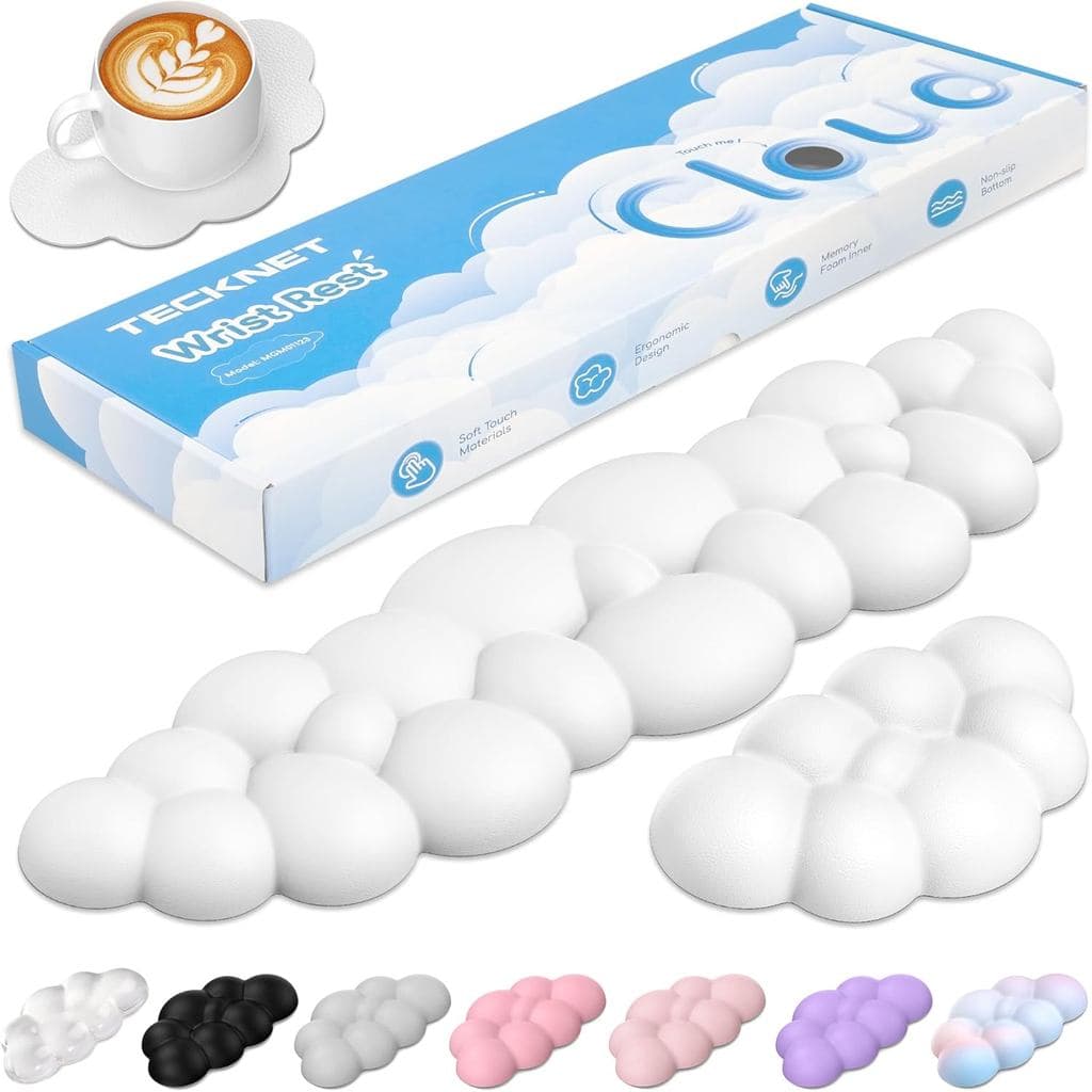 TECKNET Cloud Wrist Rest: Conjunto de Apoio de Pulso para Teclado, Espuma de Memória e Couro PU, Apoio de Pulso em Forma