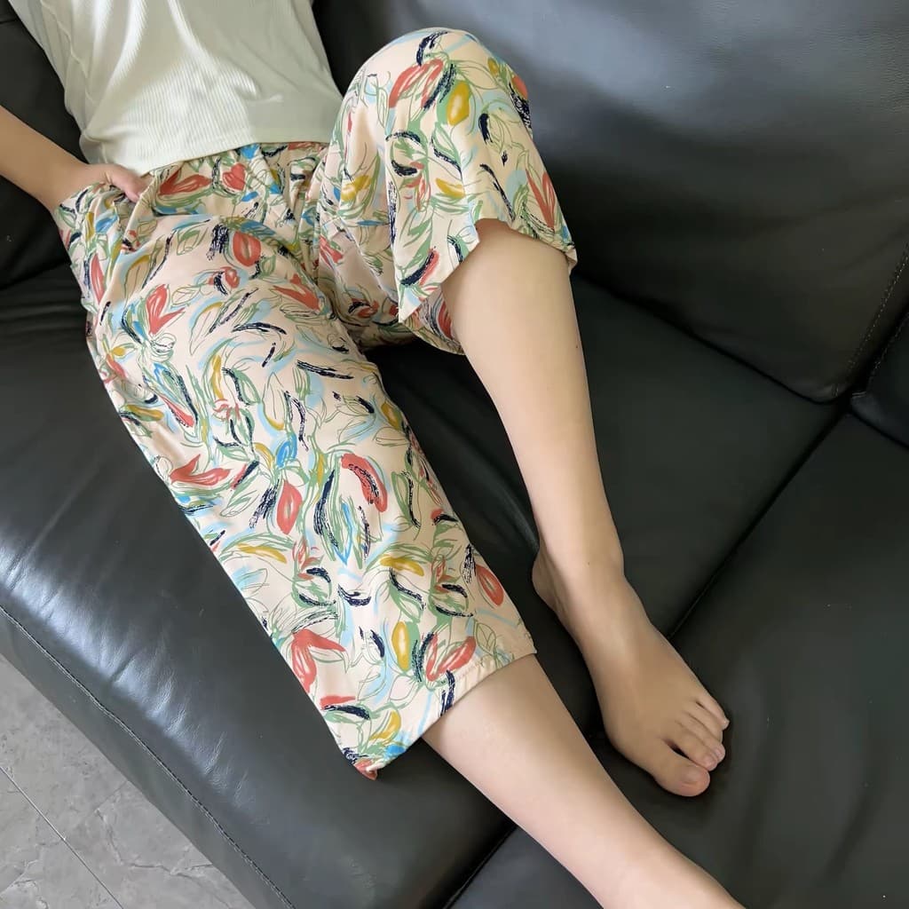 0 algodão seda recortada Sweatpants algodão seda exterior Wear feminino verão estilo fino casa ponto de secagem rápida c