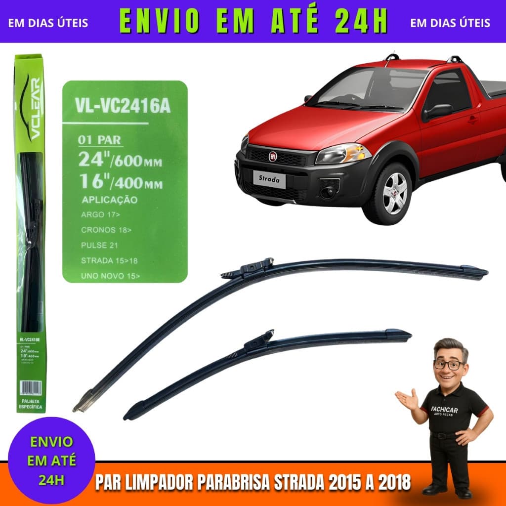 Par Palheta limpador Parabrisa Fiat Strada 2015 A 2018