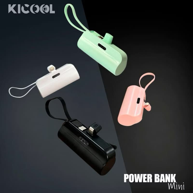 Carregador Mini Power Bank 5000mAh Bateria Auxiliar Sem Fio 2em1 Carregador Portátil para iPhone e Tipo-C