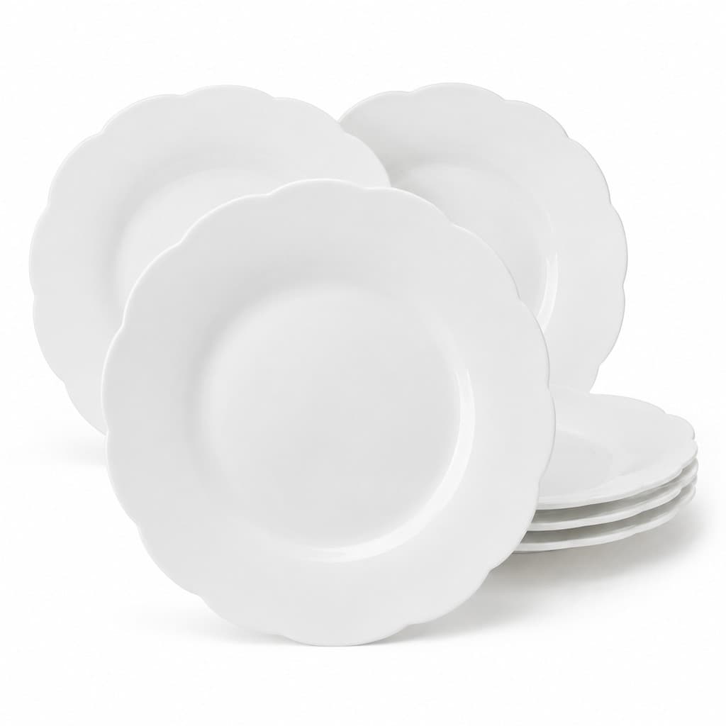 Prato Raso Vidro Opalina Branco 25cm Borda Pétala Mesa Posta