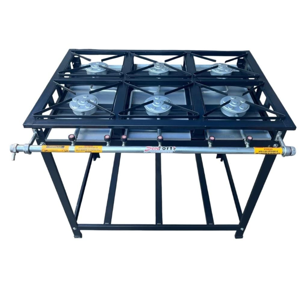 Fogão Industrial de Piso 6 Bocas Alta Pressão Caulim 30x30cm Sevefort