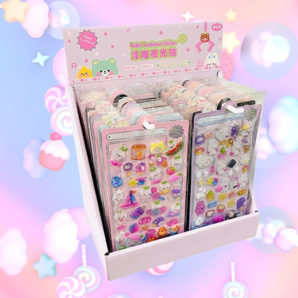 Kit 200 Adesivos 3D Bubble Alto Relevo Fofo Kawaii - 4 Cartelas