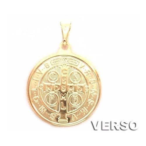 Pulseira Pingente Medalha Imagem São Bento Folheado Ouro 18k Barato Presente