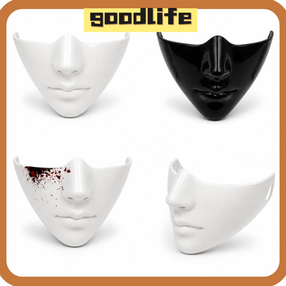 Rosto De Cosplay GOODLIVE , Meia Face Leve Preta Brilhante , Máscara De Bordas Lisas