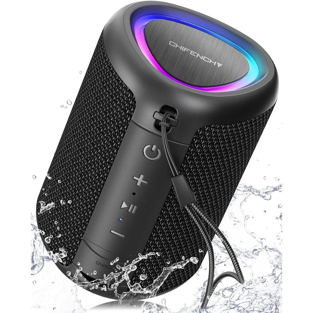 Caixa de Som Bluetooth Portátil Essencial para Praia: Som Potente e Cristalino/Luz Dinâmica/À Prova d'Água IPX5/Tempo de