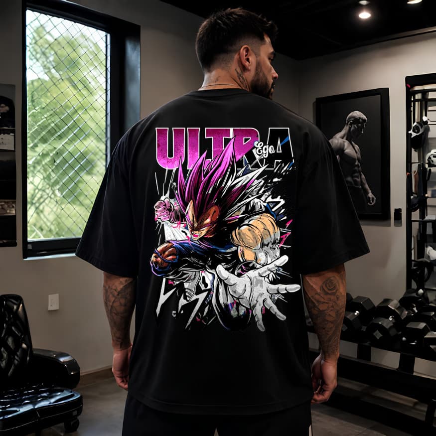 Camiseta Masculina Confortavel Oversized Ultra Vegeta Estampada Estilo Anime Camisa Para Treino Academia