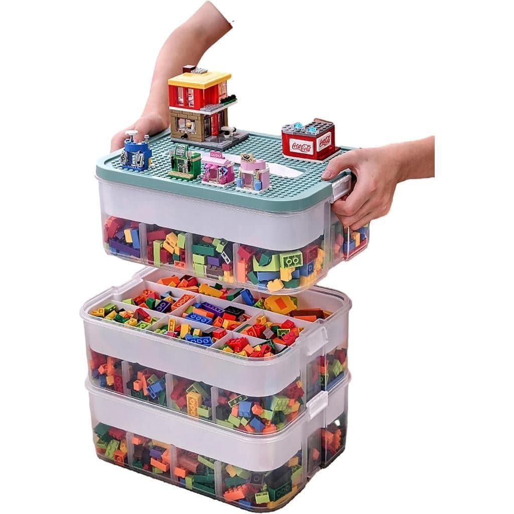 Caixa de armazenamento de plástico, adequada para brinquedos infantis, recipiente empilhável com tampa, modelo U34O