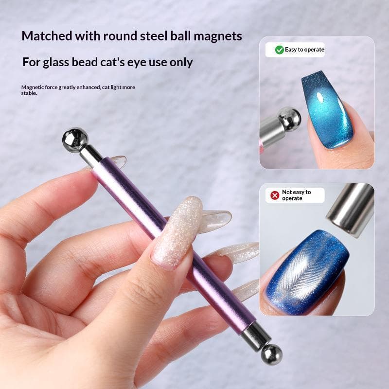 Ímã Magnético Forte De Dupla Cabeça Para Olho De Gato , Com 2 Bolas De Aço , Arte De Unha Cilíndrica Esmalte Em Gel UV ,