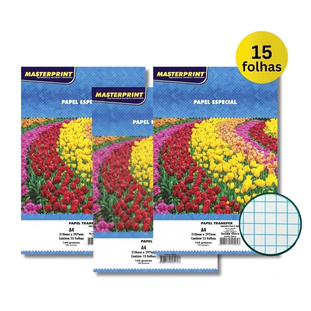 Kit Papel Transfer Tecido Claro A4 Masterprint 3x 15 Fls