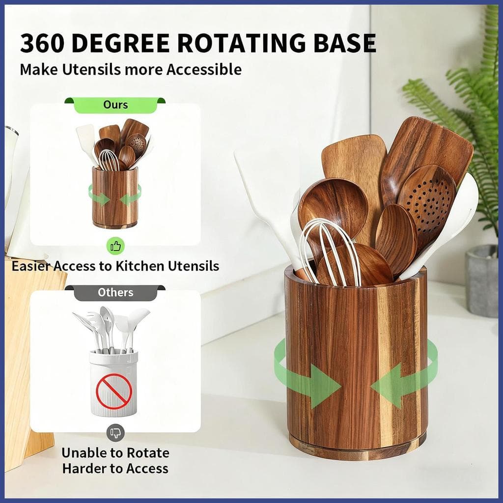 Organizador De Utensílios De Cozinha À Prova D'água 360 Base Rotativa Suporte De Utensílio Acessórios Para puiadmbr