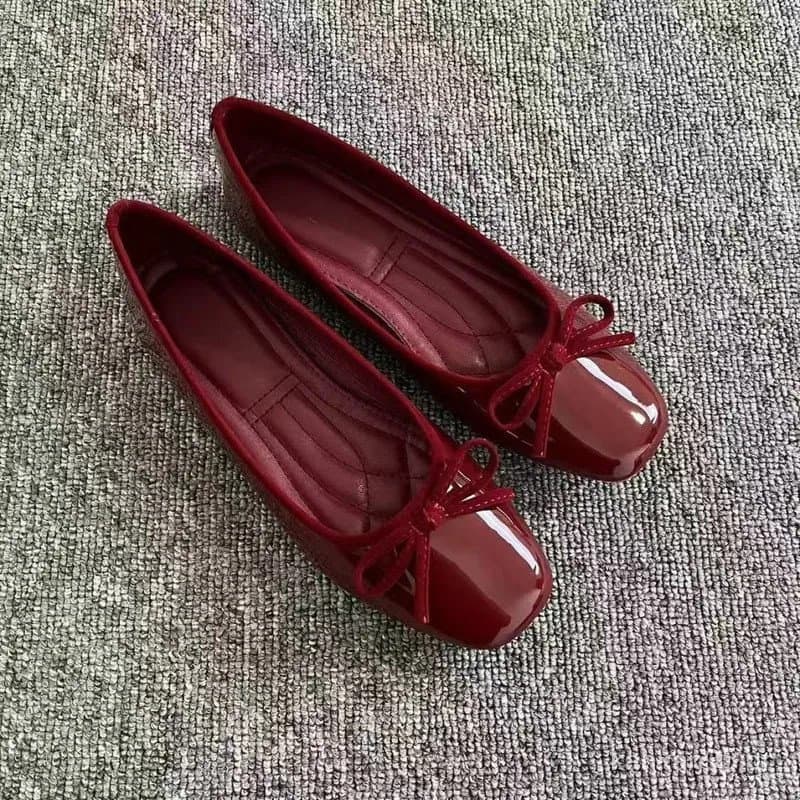Novidade de Primavera: Sapatilhas Francesas de Bico Quadrado - Sapatilhas Casuais Femininas Estilo Mary Jane com Laço Pl