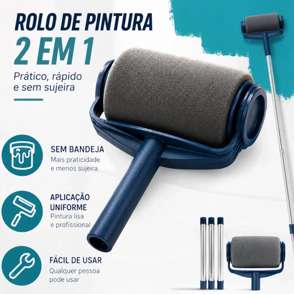 Kit de Pincel Rolo de Pintura Easy Glide de 6 Polegadas para Pintura de Paredes + 72 cm cabo
