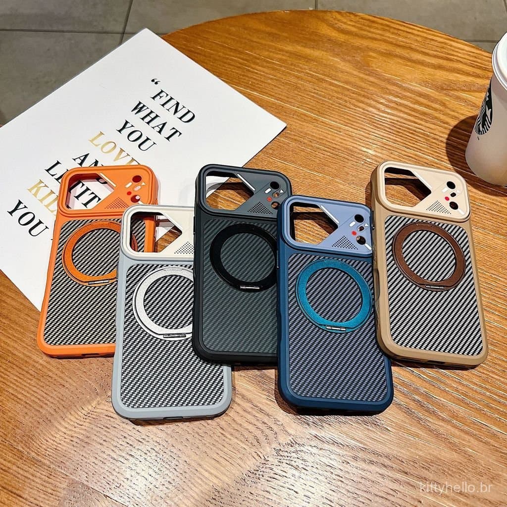 Suporte magnético rotativo de 360 graus adequado para capa de celular com padrão de fibra de carbono para iPhone 17 Pro,