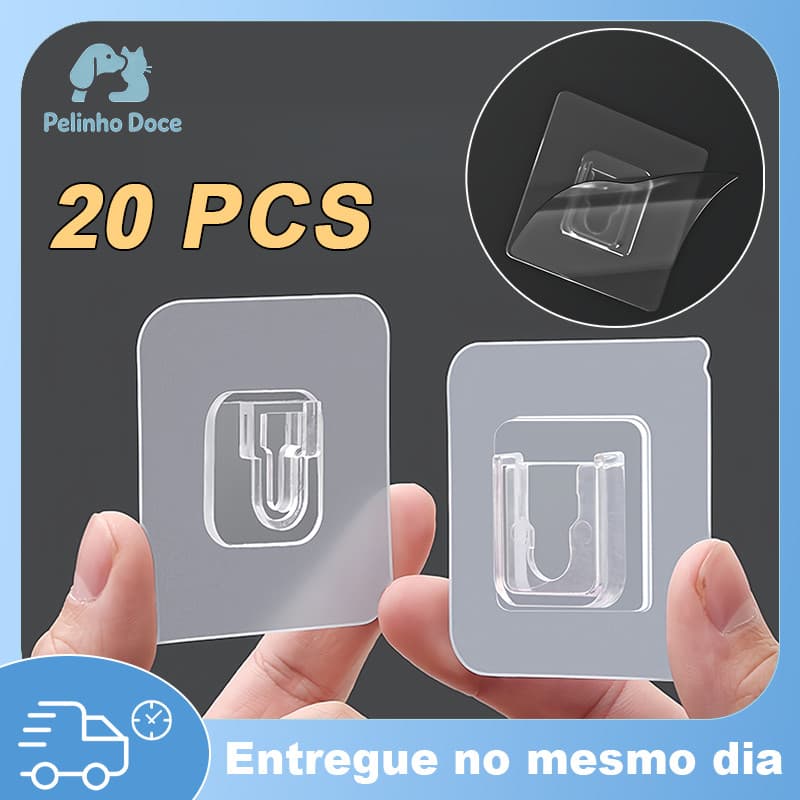 20 Pares Gancho Adesivo Macho Fêmea Dupla Face Transparente Sem Furos Pregos Para Banheiro E Cozinha