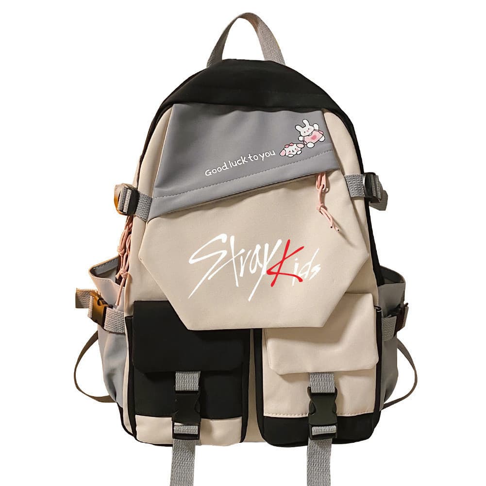 Mochila Fashion Stray Kids Versão Coreana 2024 com Costura em Cores Contrastantes, Bolsa de Viagem Impermeável LJNR