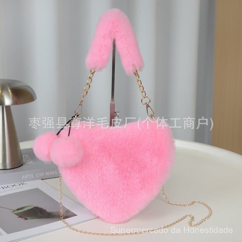 Bolsa de pelúcia em formato de coração, modelo 2026, bolsa feminina popular, fofa e elegante, bolsa transversal de ombro