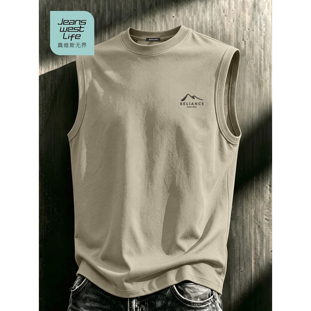 Zhenweisi LIFE Camiseta americana sem mangas masculina verão na moda colete de algodão puro jovens esportes correndo cam