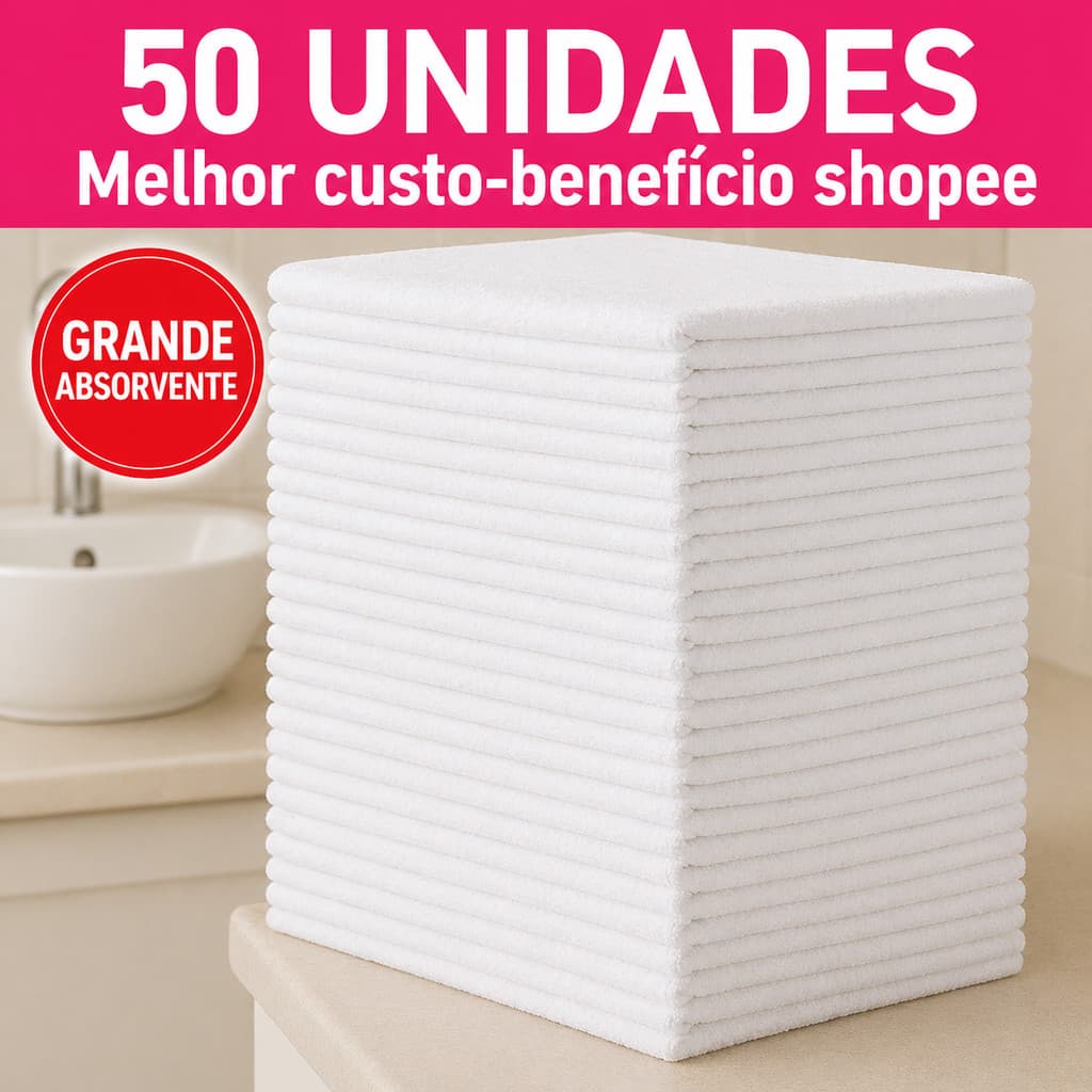 kit 50 Pano de Chão Branco Grande 58x38cm Alta Absorção Limpeza Pesada pano absorvente pronta entrega frete grátis
