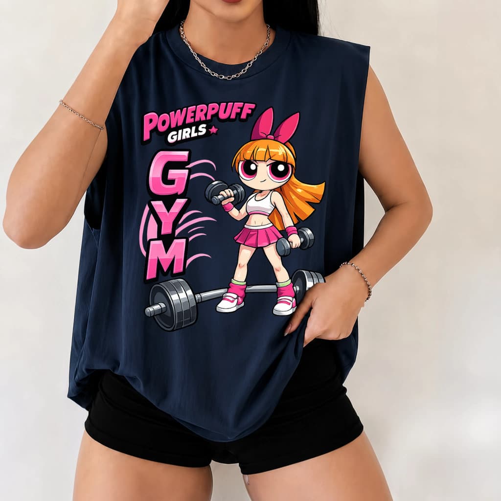 Regata Muscle Tee Feminina Algodão Florzinha Meninas Superpoderosas Gym Academia