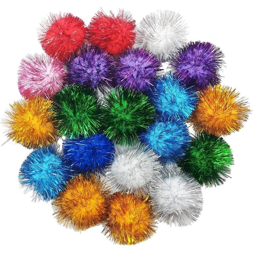 20 Peças de Bolas Brilhantes de Cores Variadas, Brinquedo Favorito do Gato, Bolas de Pom Pom com Brilho. 07LL