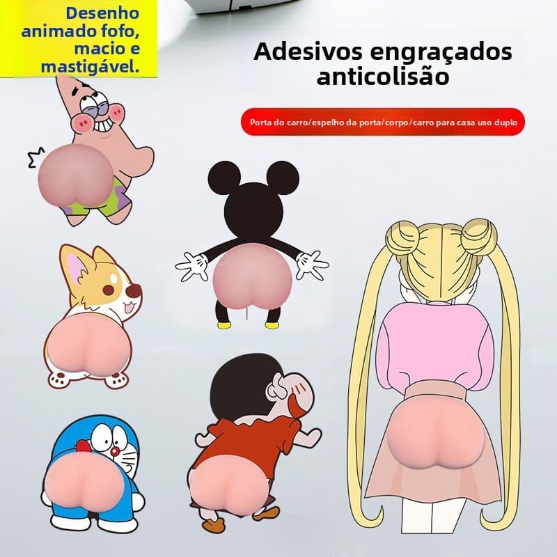 Crayon Shin-Chan butt adesivo de carro anti-colisão, bonito bunda Silicone anti-risco adesivo de carro, porta único cria