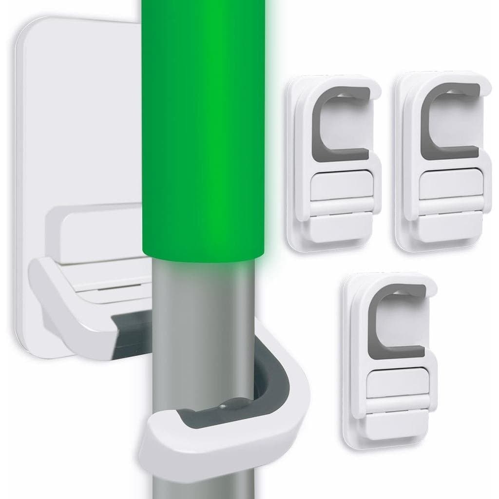 Conjunto de 3 Suportes de Parede para Vassoura e Esfregona, Sem Furos, Organizador de Limpeza Doméstica, Suporta até 6 l