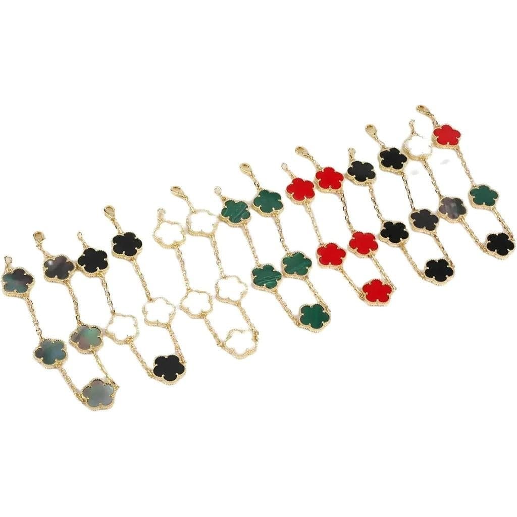 Pulseira de Trevo da Sorte Banhada a Ouro 18K para Mulheres: Pulseiras de Elos Multicoloridas Branco/Preto/Vermelho/Verd