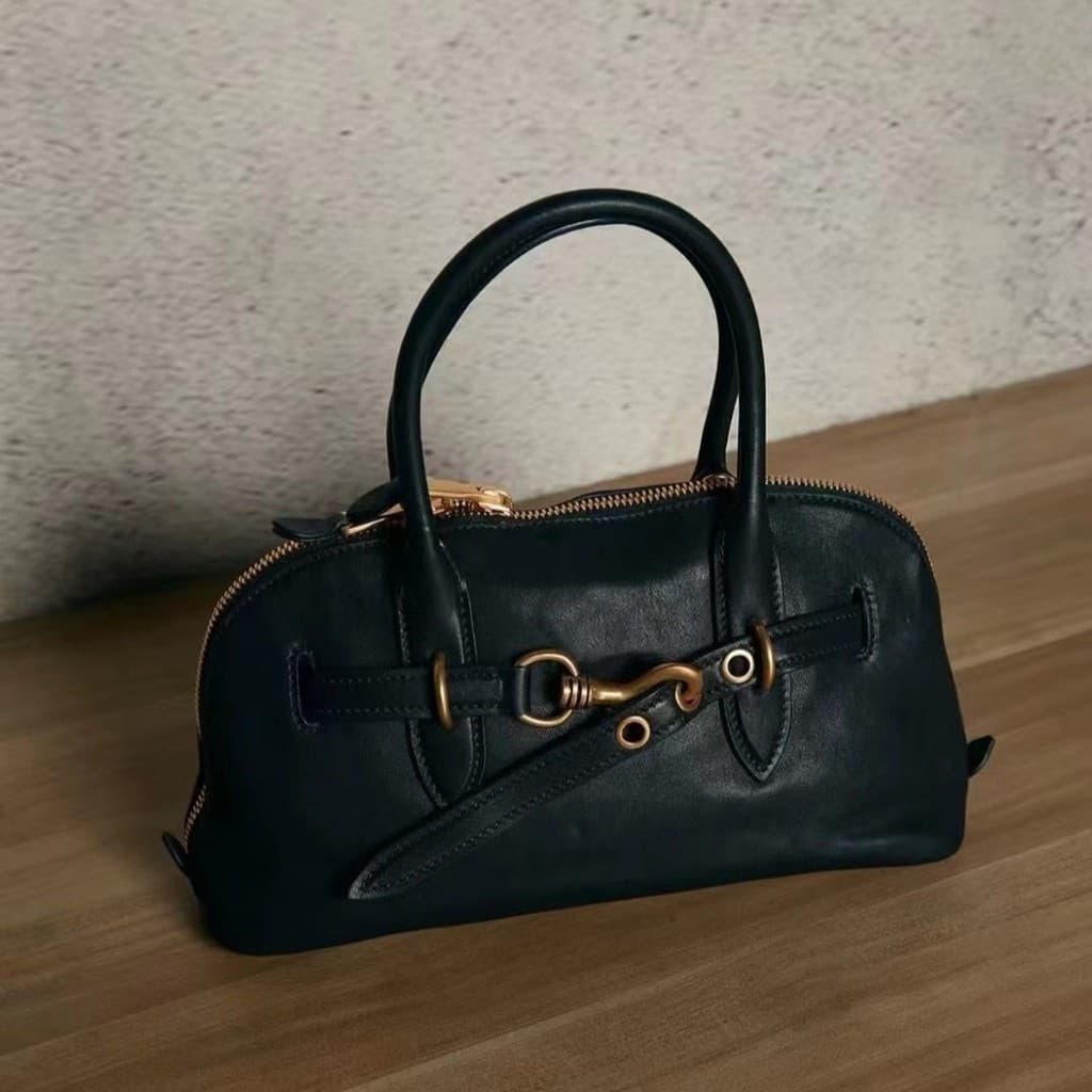 Bolsa de couro de cavalo, bolsa com fivela feminina de novo estilo, moda retrô, marca elegante M