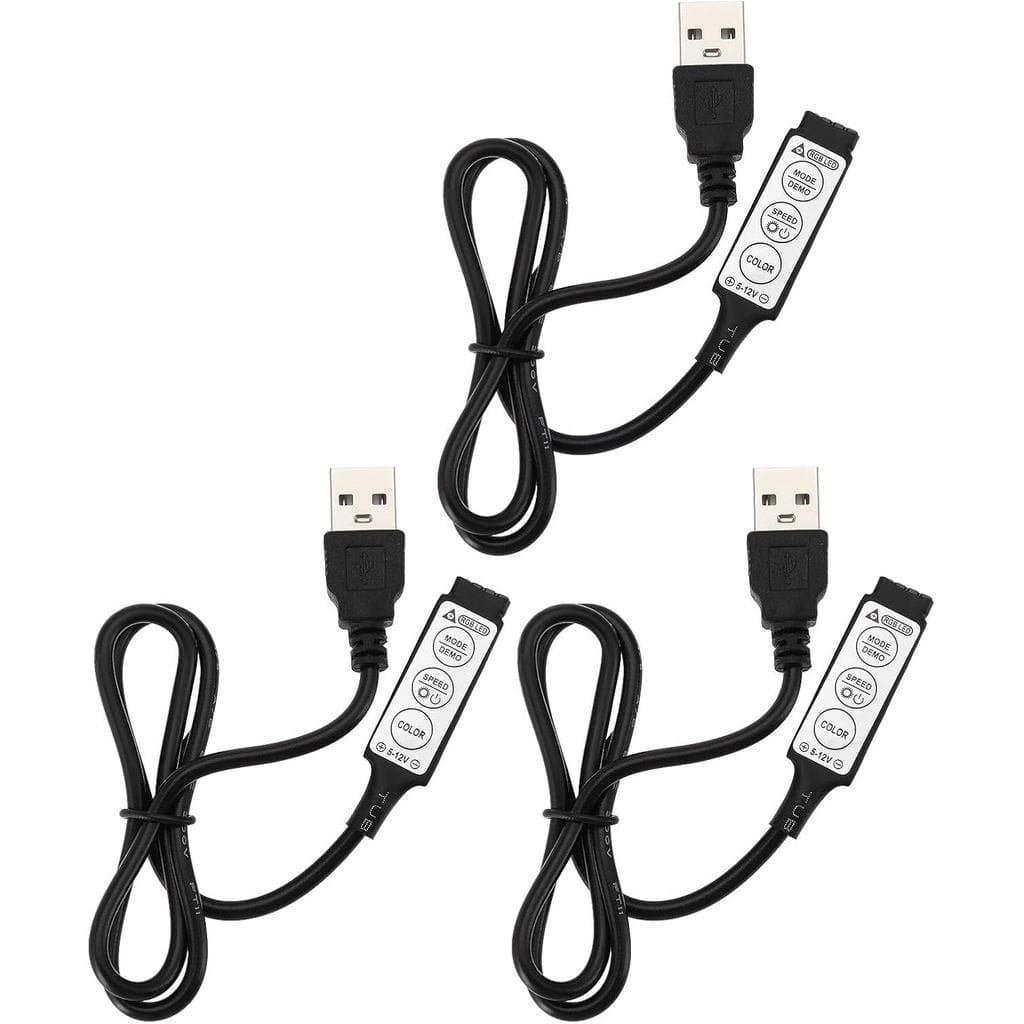 Controlador de Fita LED USB 5V com 3 Teclas e Controle Remoto de 4 Pinos para Fita LED RGB 5V, Cabo Interruptor para Fit