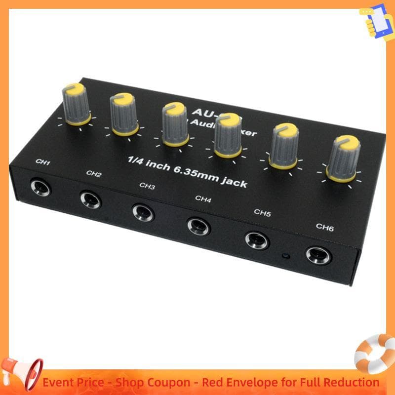xenia00 Alto-Falante Mixer De Áudio De 6 Canais Fone De Ouvido Microfone Amplificador Hub Distribuidor 6.35 Mm Jack 1/4