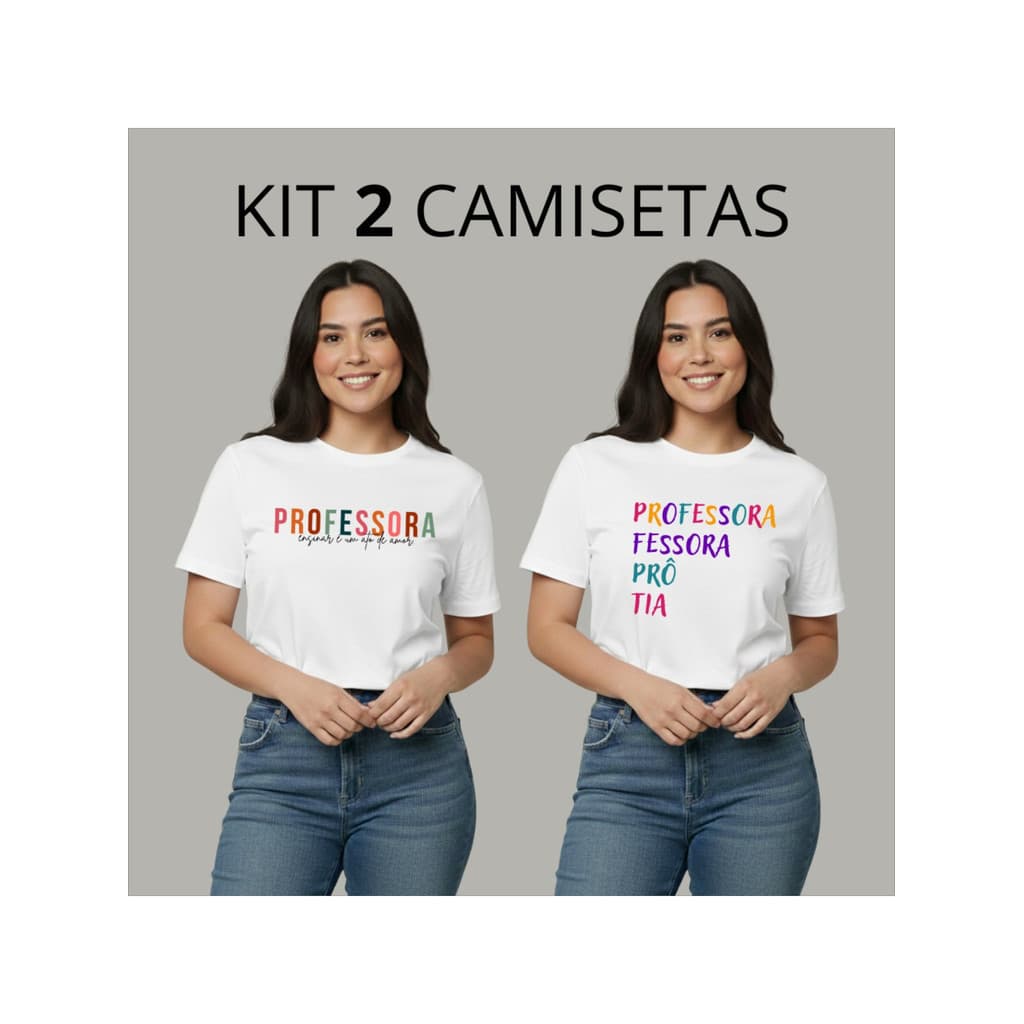 Kit 2 Camisetas Femininas Professora, Blusas Estampadas Educação Pedagogia, Escola, Trabalho, Dia dos Professores
