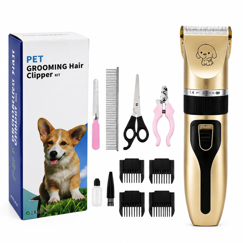 Máquina de Tosa para Animais Domésticos Kit 12 Ferramentas Lâmina de Aço Inox Recarregável
