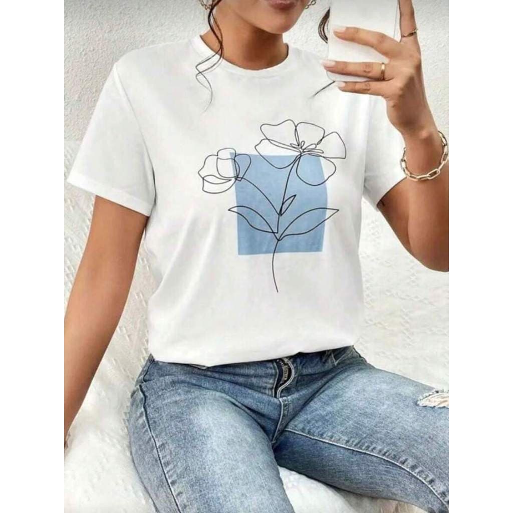 Camisa casual flor delicada básica Camiseta feminina confortável 100% algodão tshirt tendência