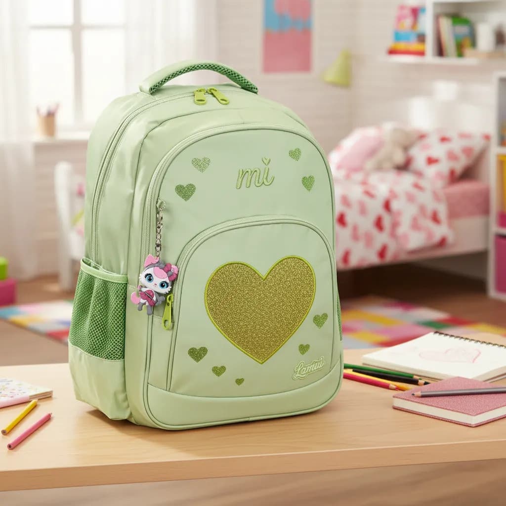 Mochila Infantil Menina Escolar Feminina Coração Glitter
