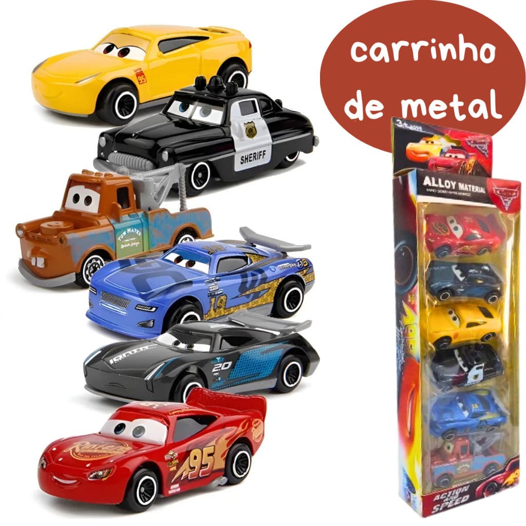 Kit 6 Carrinhos Relampago MCqueen De Metal Carrinhos de Ferro Resistente Miniatura Coleção Carro