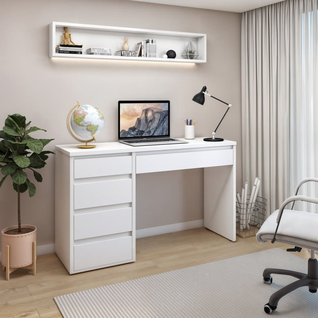 Escrivaninha 100% MDF Berlim 5 Gavetas 136cm Yescasa Branco