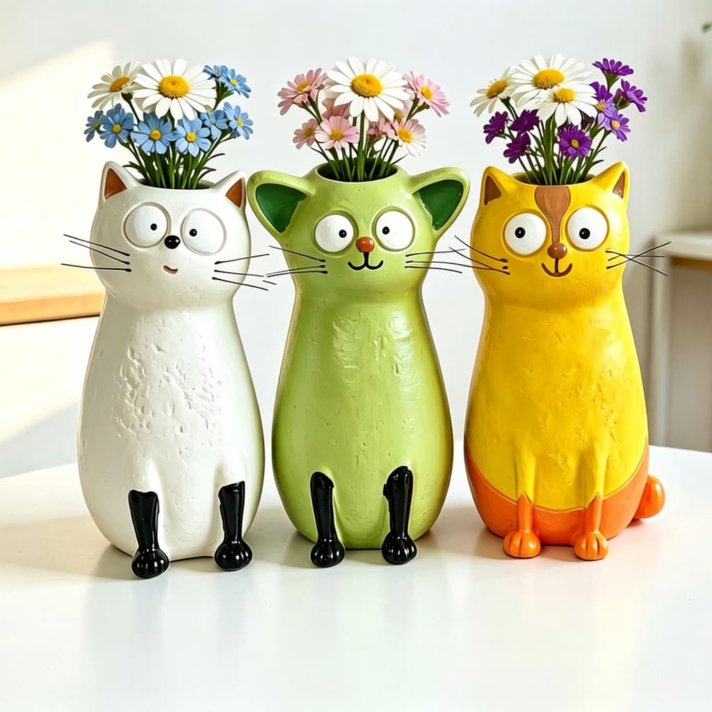 Cross-Border novo estilo criativo engraçado estranho gato vaso sala de estar Desktop simulação resina bonito arranjo flo