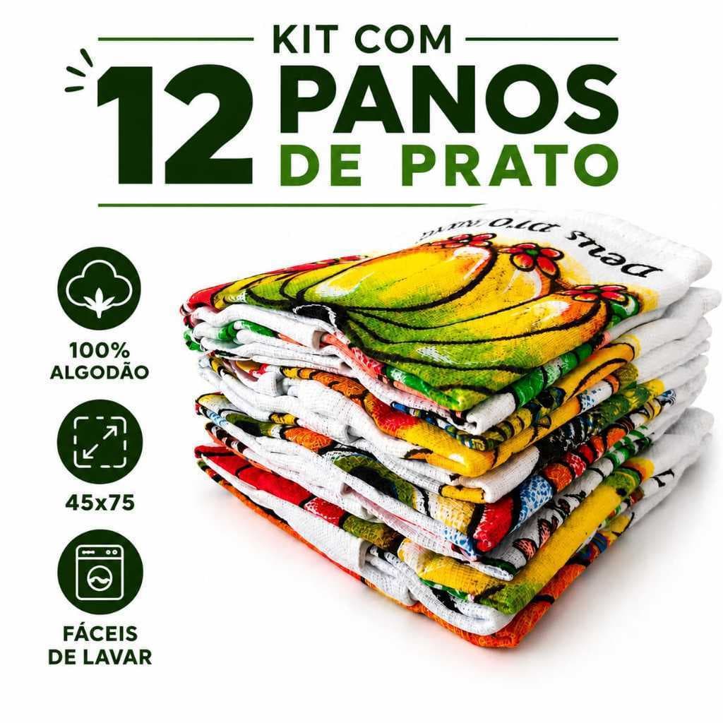 Kit 12 Panos de Prato Estampados Extra Grande 100% Algodão Grossa Alta Absorção  | SUV
