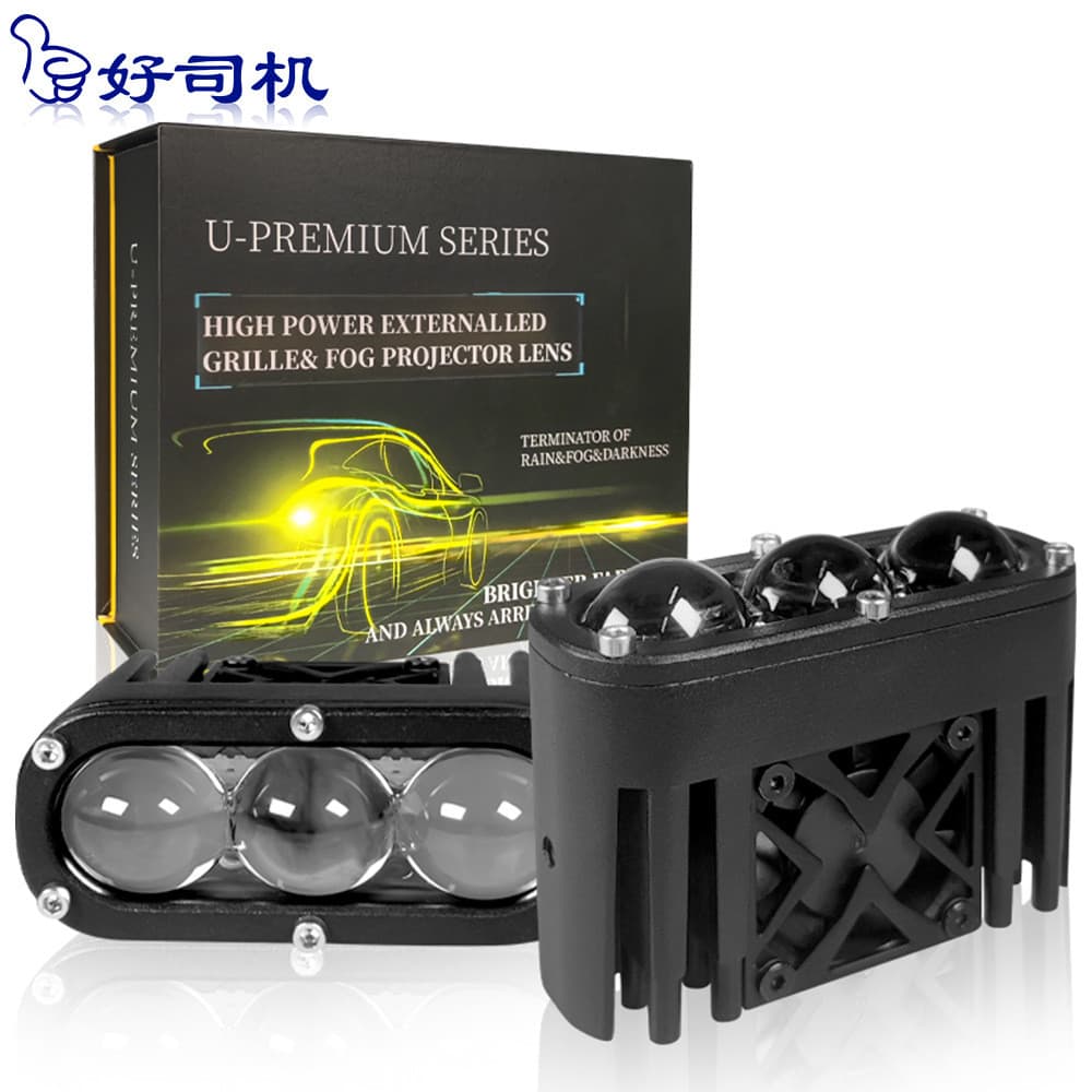 Farol ultra-fino de três olhos para carro com luz olho de peixe, luz externa para motocicleta, farol de neblina a laser