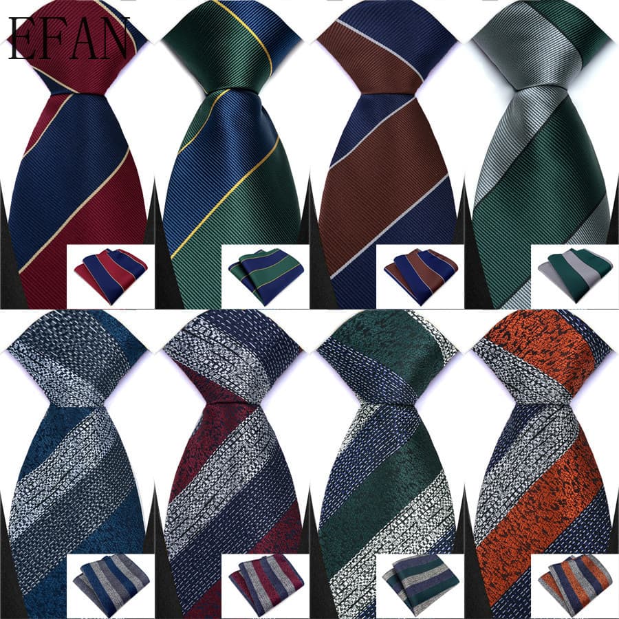 Gravata De Presente Masculina Listras Grandes Vermelho Verde Marrom Cor Casamento Bolso Quadrado Conjunto Para Homens De