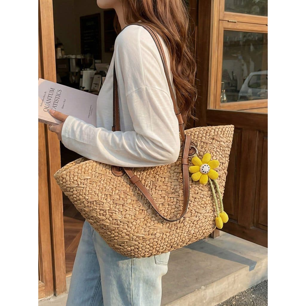 Bolsa de palha simples de grande capacidade feminina 2026 novo estilo bolsa de férias de um ombro bolsa de praia bolsa d