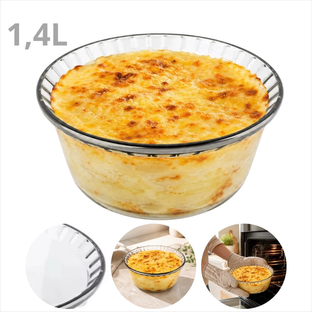 Refratário Marinex Redondo 1,4L Vidro Temperado para Forno Micro-ondas e Air Fryer