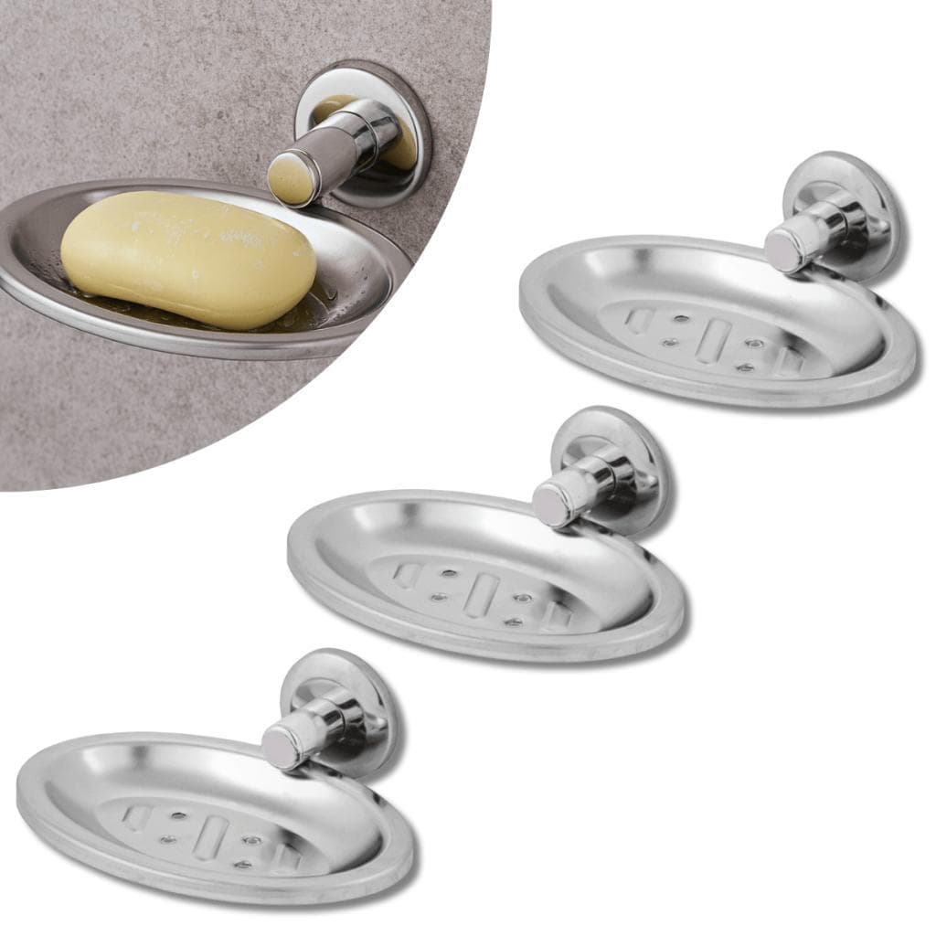 Kit 03 Saboneteiras Aço Inox com Fixação Dupla para Banheiro Porta Sabonete - Brilhosa e Resistente