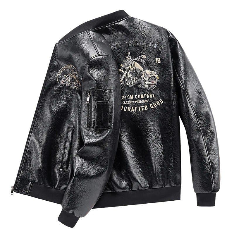 Jaqueta de Couro para Motociclista Masculina com Bordado, Casaco de Motociclista Americano para Outono, Jaqueta Casual d